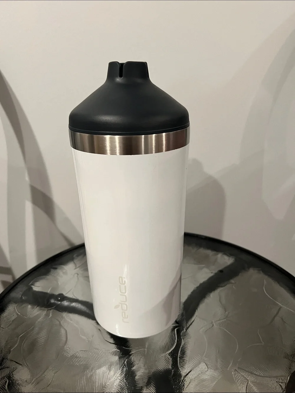 Wine Bottle Cooler-White Stainless Travel Tumbler with Black Lid